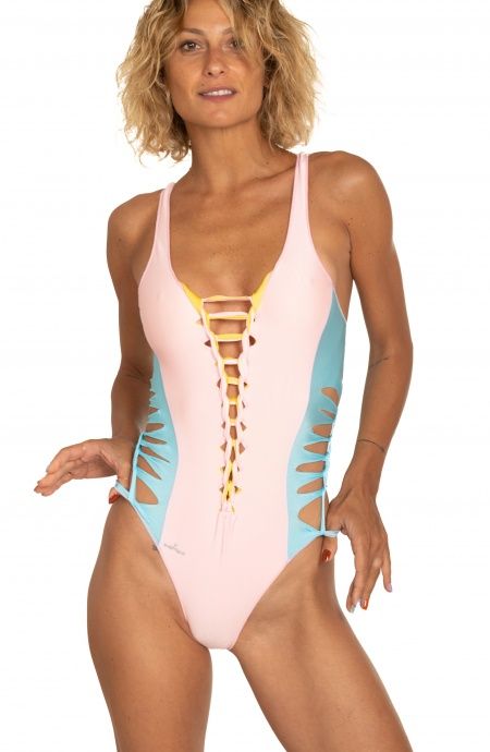 Pin Up Stars Costume Intero Double Cut Tinta Unita Saldi Di Fabbrica