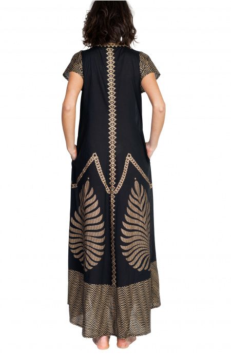 Pin Up Stars Long Dress In Cotone Foglia Oro In Vendita