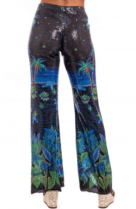 Pin Up Stars Pantalone Zampa Paillettes Stampa Hawaii I Più Venduti