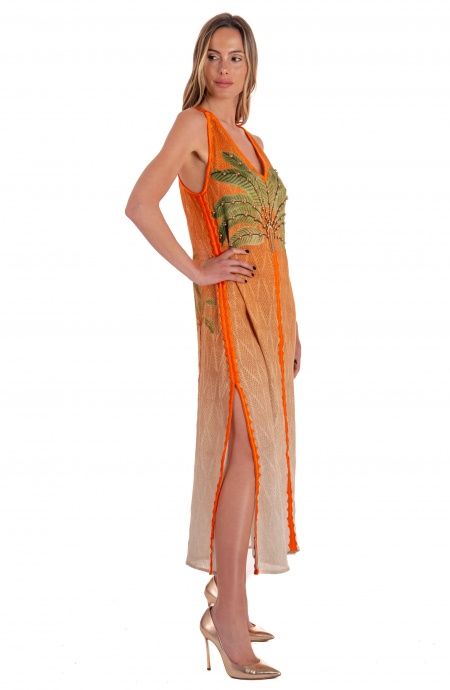 Pin Up Stars Abito Lungo Con Spacchi Garza Stampa Dune Vendita