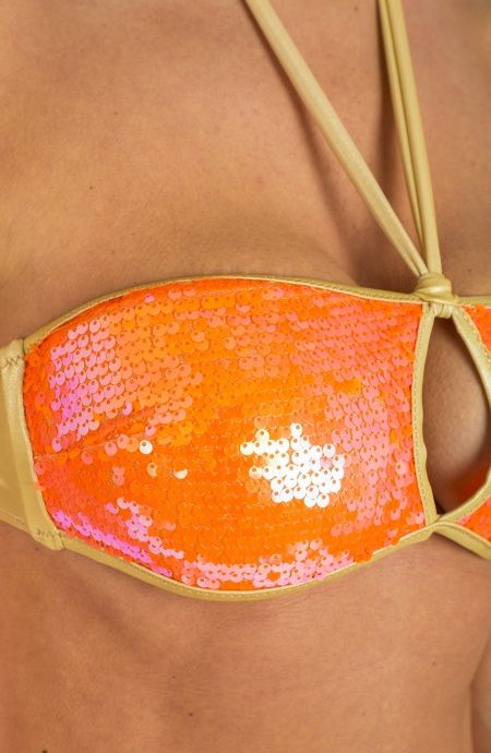 Pin Up Stars Bikini Fascia Goccia Centroseno Slip Fiocchi Bicolor Paillettes Prezzo Ridotto