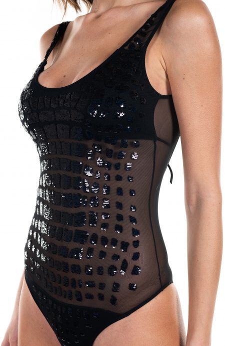 Pin Up Stars Costume Da Bagno Intero Cocco Ricamo Paillettes Black Friday