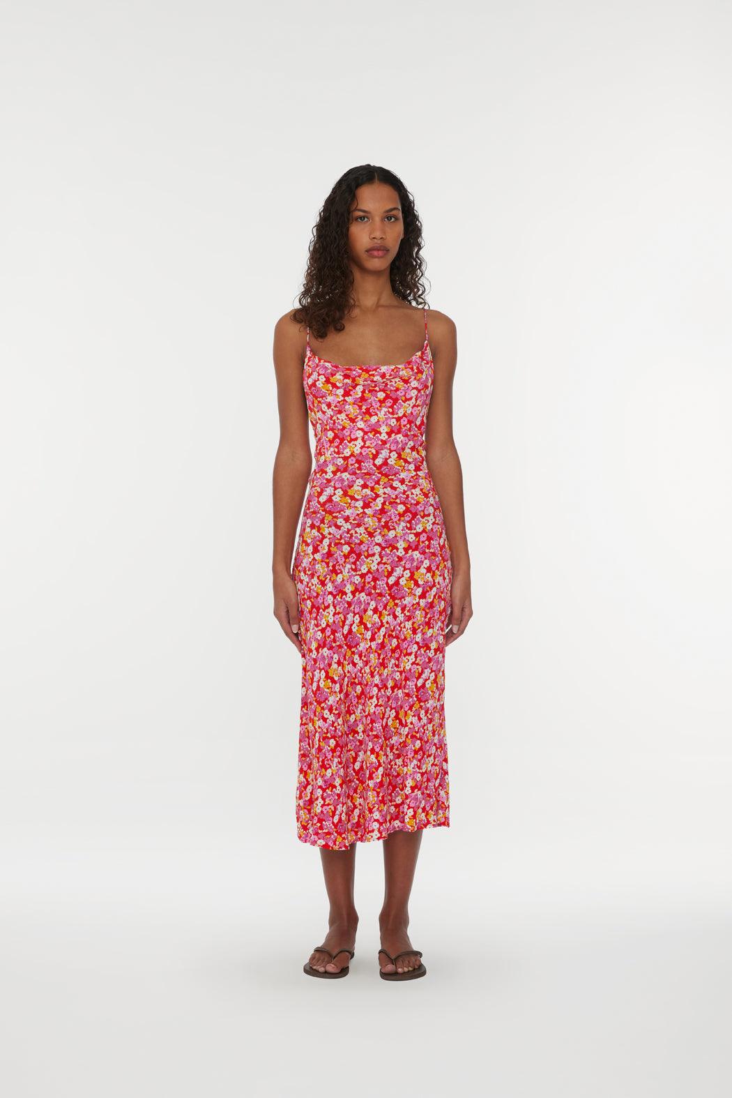 Reina Olga Jacquard Midi Strap Dress Vendita