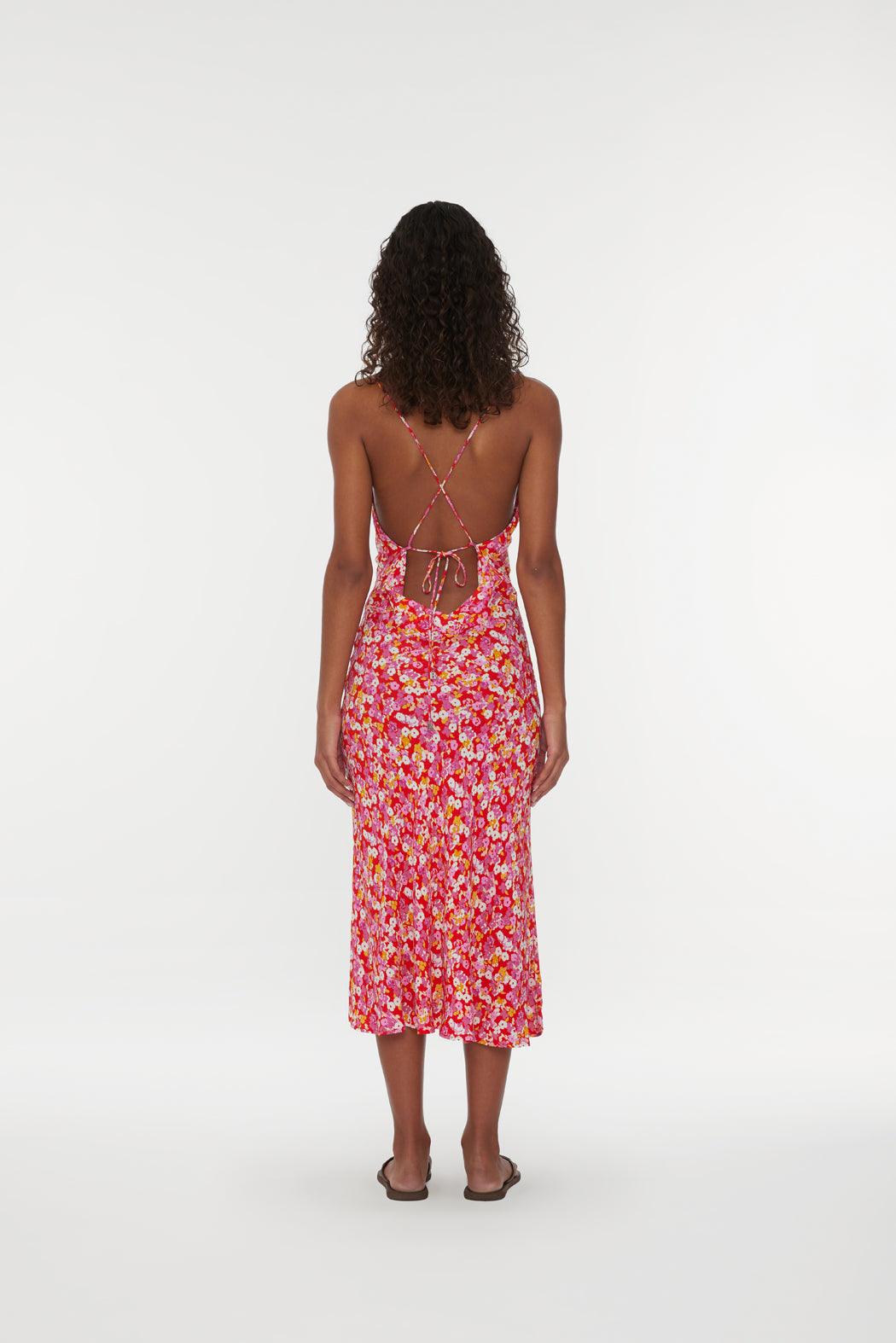 Reina Olga Jacquard Midi Strap Dress Vendita