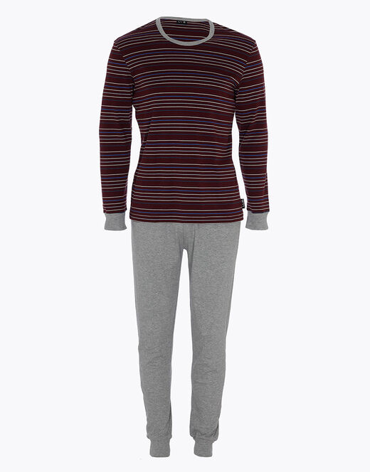 Lovable Pigiama lungo in interlock di cotone, bordeaux con righe multicolor Offerta