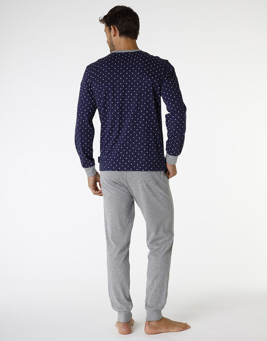 Lovable Pigiama lungo in jersey di cotone, blu navy con motivo geometrico Outlet