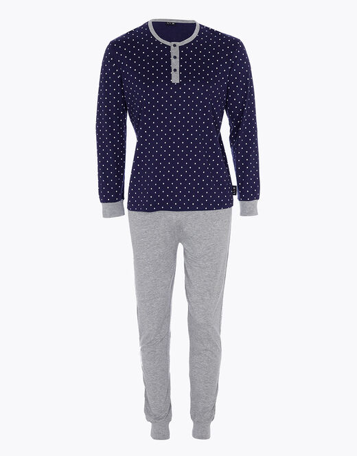 Lovable Pigiama lungo in jersey di cotone, blu navy con motivo geometrico Outlet
