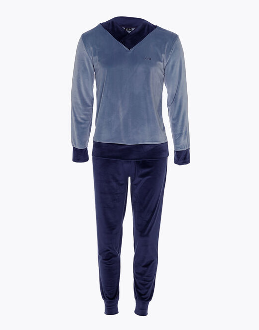 Lovable Pigiama lungo in ciniglia, blu polvere e blu navy Spedizione Gratuita