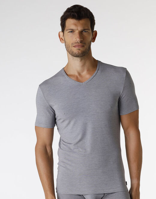 Lovable T-shirt con scollo a V Micromodal Fil a Fil, grigio melange Vendita Calda