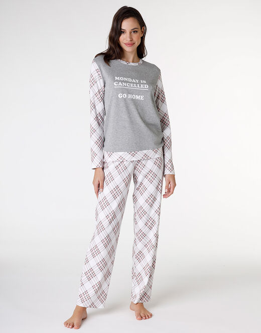 Lovable Pigiama lungo in interlock di cotone, grigio melange stampato Online