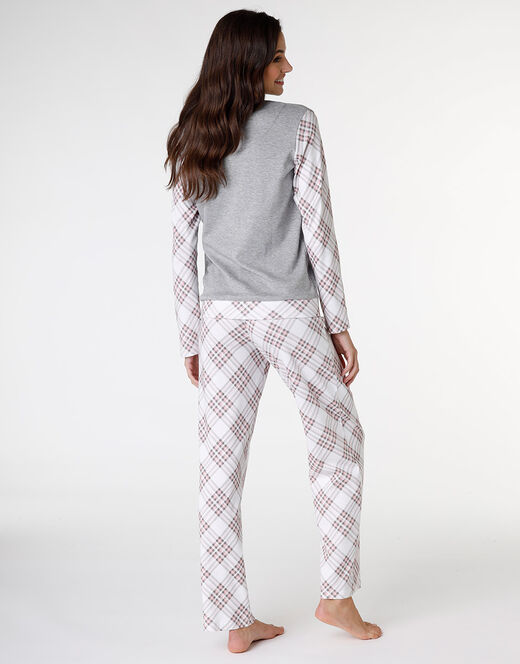 Lovable Pigiama lungo in interlock di cotone, grigio melange stampato Online