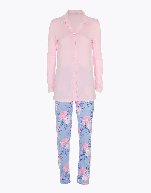 Lovable Pigiama lungo aperto in cotone modal, rosa con stampa floreale Hotsell