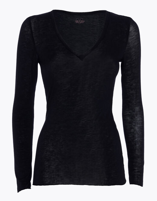 Lovable Maglia a manica lunga con scollo a V in modal e cashmere, nero Saldi
