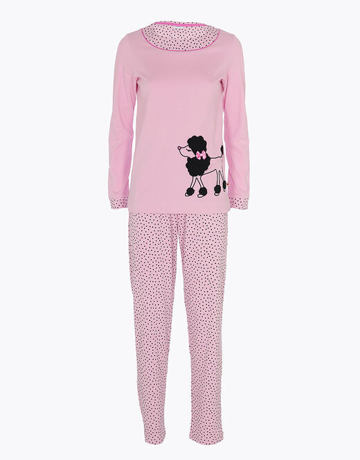 Lovable Pigiama lungo in jersey di cotone, rosa con motivi e stampa Negozi Online