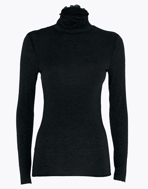 Lovable Maglia a collo alto e manica lunga in modal e cashmere, nero Vendita Calda