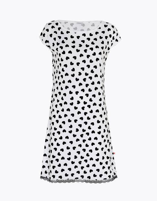 Lovable Camicia da notte in jersey di cotone, stampa cuori neri su sfondo bianco Promozione Limitata