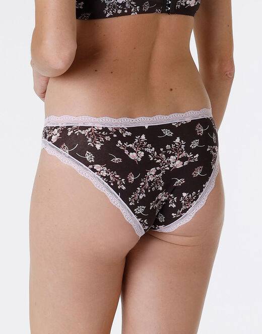 Lovable Slip Lovable Panties in cotone e pizzo elasticizzati, stampa fiori fondo caffè Sottocosto