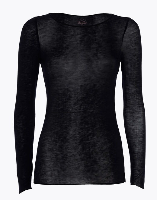 Lovable Maglia con scollo a barchetta e manica lunga in modal e cashmere, nero Novità