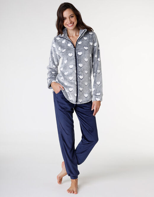 Lovable Homewear aperto in pelliccetta jacquard e micropile, blu Saldi
