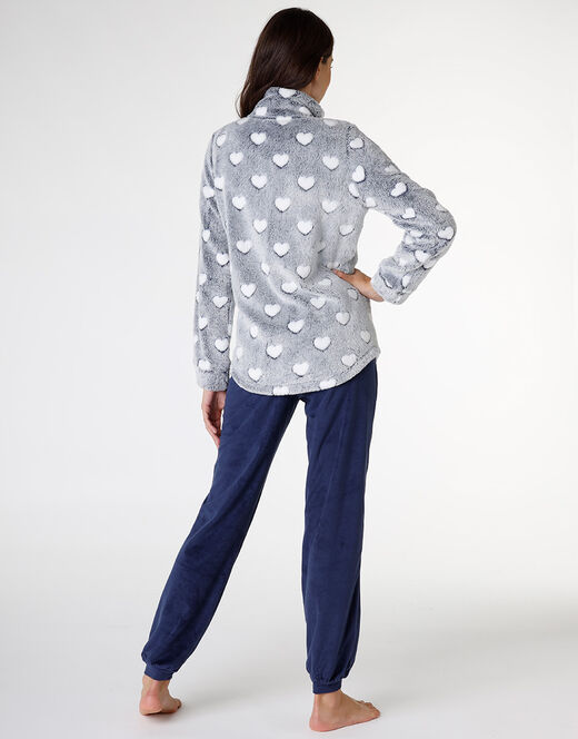 Lovable Homewear aperto in pelliccetta jacquard e micropile, blu Saldi