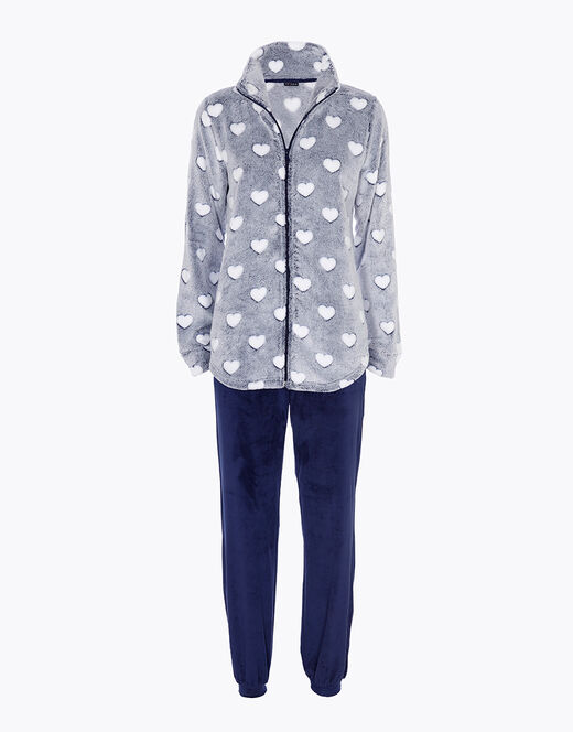 Lovable Homewear aperto in pelliccetta jacquard e micropile, blu Saldi