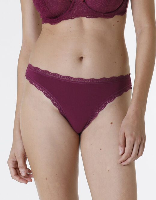 Lovable Slip Lovable Panties in cotone e pizzo elasticizzati, bordeaux Presa