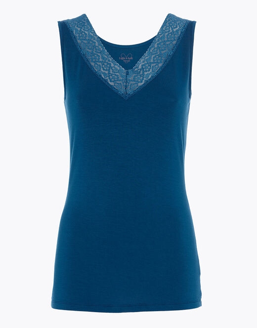 Lovable Canotta Donna Warm & Soft in Viscosa Spalla Larga con Pizzo, blu ottanio Consegna Veloce