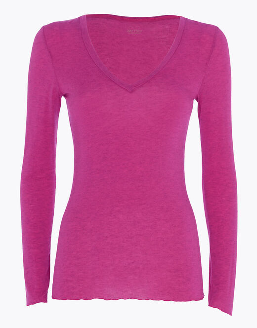 Lovable Maglia a manica lunga con scollo a V in modal e cashmere, rosa sorbetto Presa