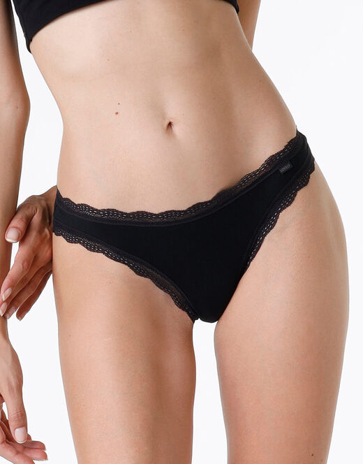 Lovable Slip Mini Lovely in cotone elasticizzato e pizzo, nero Discount Store per i nuovi prodotti