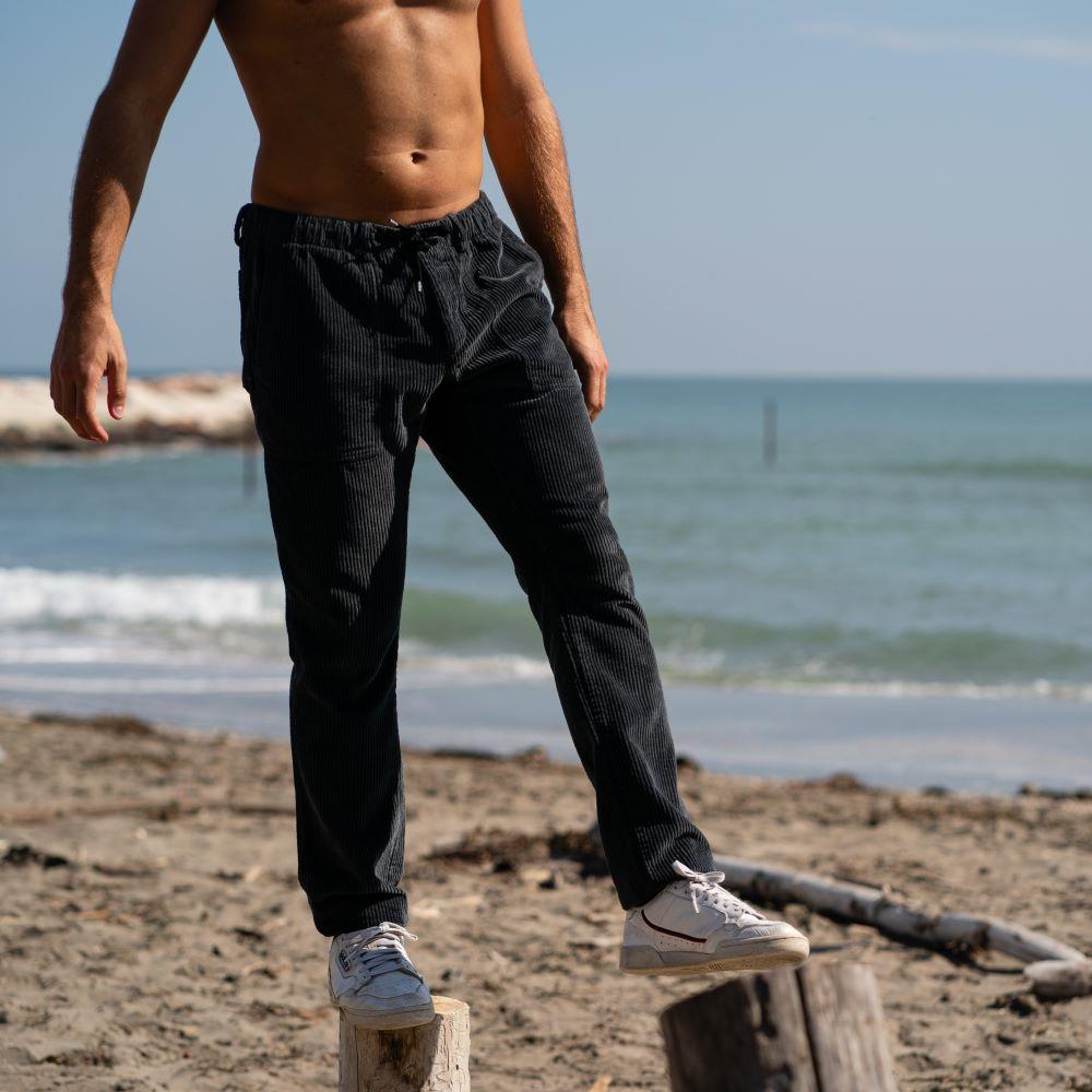 Seay / Pantalone Lungo Velluto Nero Delavé Affare Del Giorno