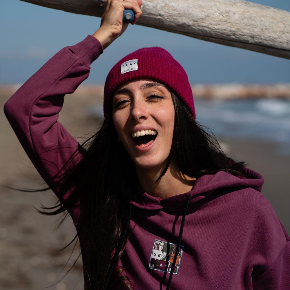 Seay / Felpa con Cappuccio Prugna Delavé Moda