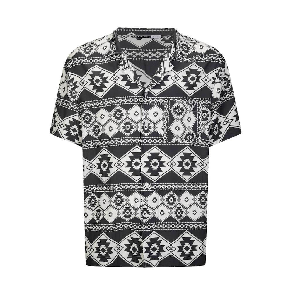 Seay / Camicia Hawaiana Bianco Nera Stampa Nativa Nuovi prodotti