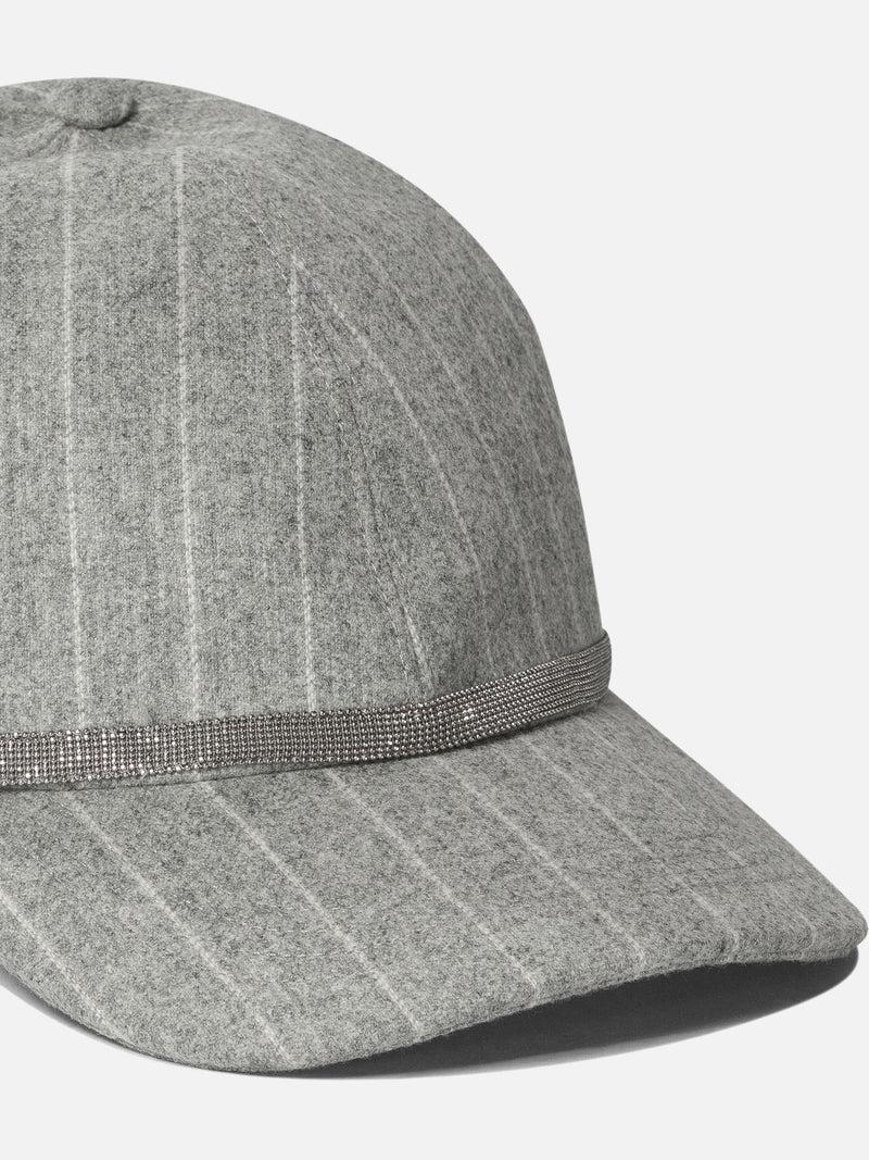 Vietti Brunello Cucinelli Cappellino in flanella gessato con Shiny Band Sottocosto