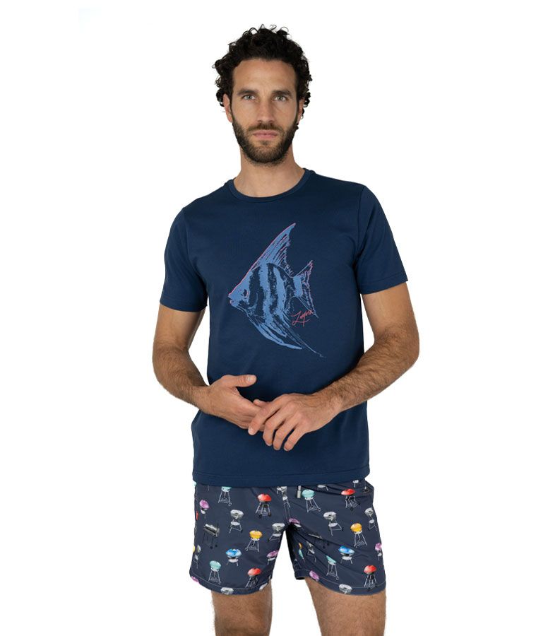 Zeybra T-SHIRT UOMO 100% COTONE SUPIMA BLU Offerta esclusiva