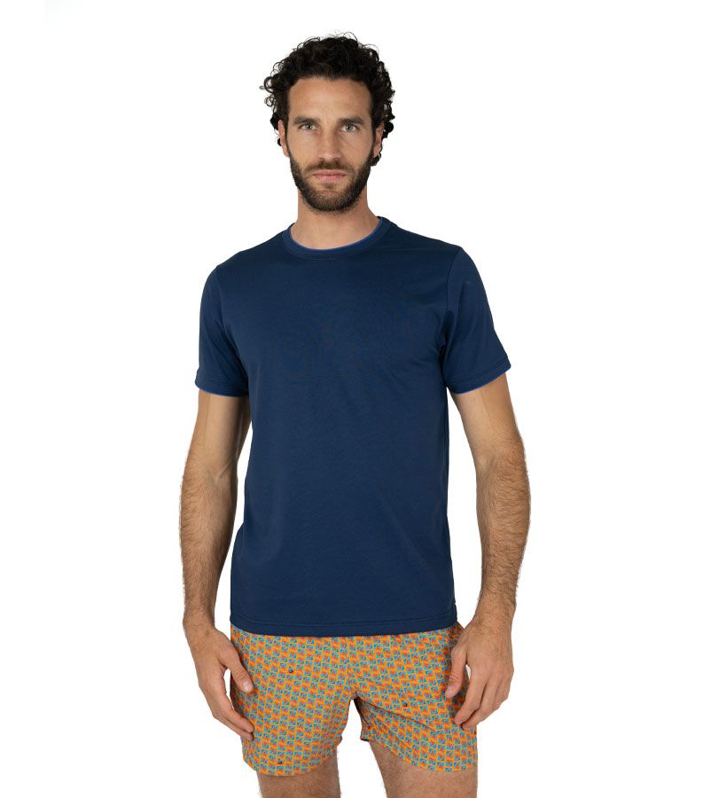 Zeybra T-SHIRT DOPPIO COLLO 100% COTONE NAVY Latest fashion